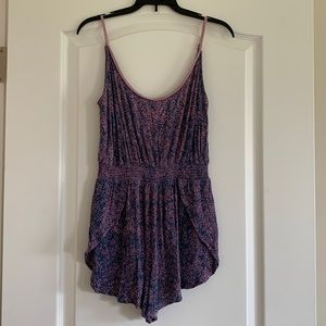 Ecoté purple and blue floral romper, size small